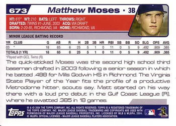 2004 Topps #673 Matthew Moses Back
