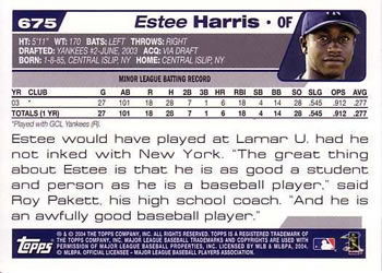 2004 Topps #675 Estee Harris Back