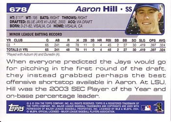 2004 Topps #678 Aaron Hill Back