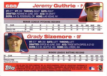 2004 Topps #688 2004 Cleveland Indians Prospects (Jeremy Guthrie / Grady Sizemore) Back