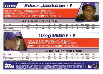 2004 Topps #689 2004 Los Angeles Dodgers Prospects (Edwin Jackson / Greg Miller) Back