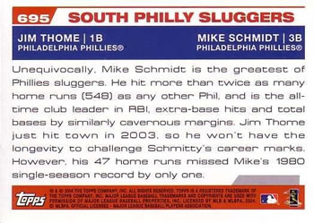 2004 Topps #695 South Philly Sluggers (Jim Thome / Mike Schmidt) Back