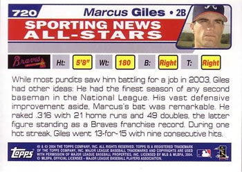 2004 Topps #720 Marcus Giles Back
