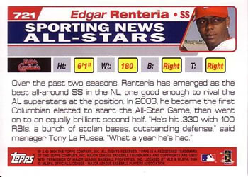 2004 Topps #721 Edgar Renteria Back