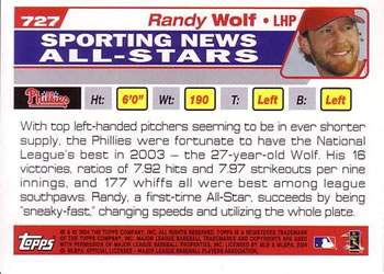 2004 Topps #727 Randy Wolf Back