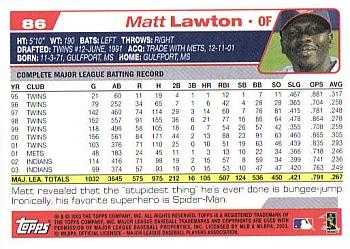 2004 Topps #86 Matt Lawton Back