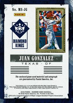 2018 Panini Diamond Kings - DK Materials Signatures #MS-JG Juan Gonzalez Back