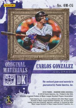 2018 Panini Diamond Kings - DK Originals Materials #OM-CG Carlos Gonzalez Back