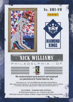 2018 Panini Diamond Kings - DK Rookie Materials Signatures #RMS-NW Nick Williams Back
