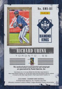 2018 Panini Diamond Kings - DK Rookie Materials Signatures #RMS-RU Richard Urena Back