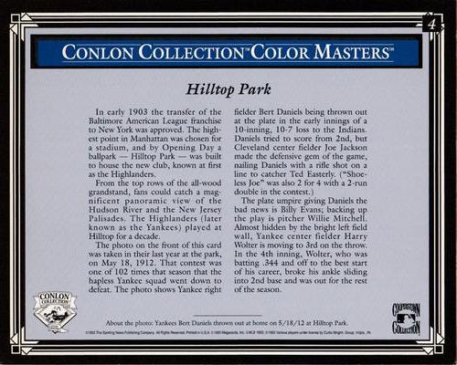 1993 Conlon Collection Color Masters #4 Hilltop Park Back