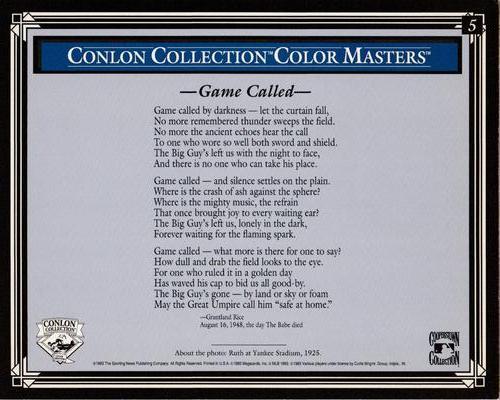 1993 Conlon Collection Color Masters #5 Babe Ruth Back
