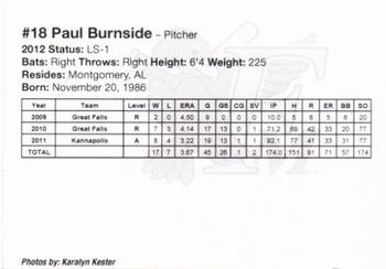 2012 Fargo-Moorhead RedHawks #NNO Paul Burnside Back