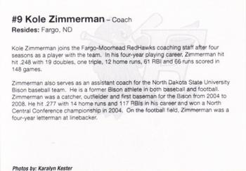 2012 Fargo-Moorhead RedHawks #NNO Kole Zimmerman Back