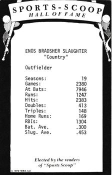 1973 TCMA Sports Scoop Hall of Fame #NNO Enos Slaughter Back