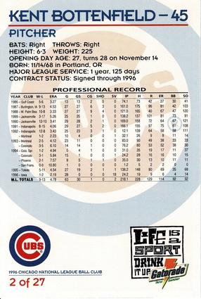 1996 Gatorade Chicago Cubs #2 Kent Bottenfield Back