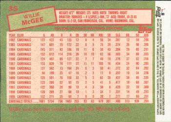 2004 Topps All-Time Fan Favorites #35 Willie McGee Back