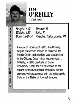 1991 Peoria Chiefs #3 Jim O'Reilly Back