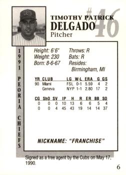 1991 Peoria Chiefs #6 Tim Delgado Back