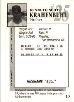 1991 Peoria Chiefs #10 Ken Krahenbuhl Back