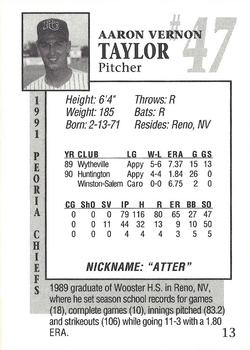 1991 Peoria Chiefs #13 Aaron Taylor Back