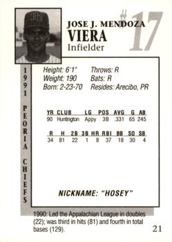 1991 Peoria Chiefs #21 Jose Viera Back