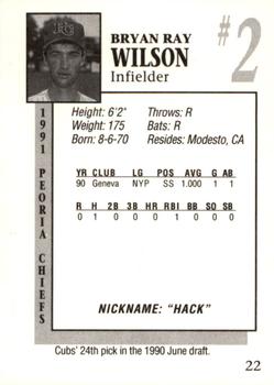1991 Peoria Chiefs #22 Bryan Wilson Back