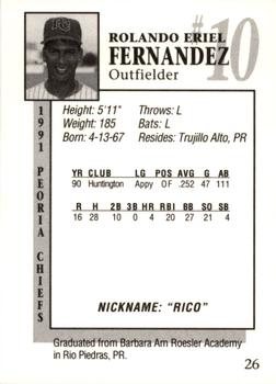 1991 Peoria Chiefs #26 Rolando Fernandez Back