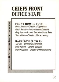 1991 Peoria Chiefs #30 Greg Ayers / Ted Cox / Norm Jenkins / Mark Krusinski / Mike Nelson / Tom Nichols / Ralph Rashid Back