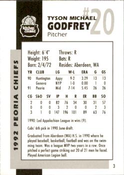1992 Peoria Chiefs #3 Tyson Godfrey Back
