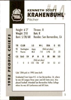 1992 Peoria Chiefs #5 Ken Krahenbuhl Back