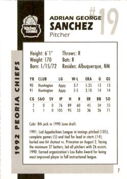 1992 Peoria Chiefs #7 Adrian Sanchez Back