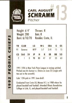 1992 Peoria Chiefs #8 Carl Schramm Back