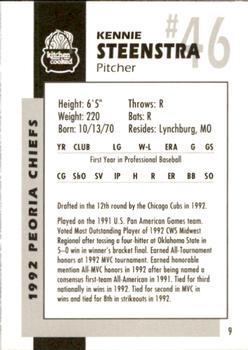1992 Peoria Chiefs #9 Kennie Steenstra Back