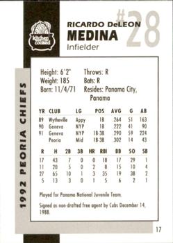 1992 Peoria Chiefs #17 Ricardo Medina Back