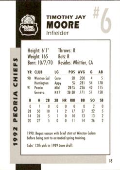 1992 Peoria Chiefs #18 Tim Moore Back