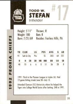1992 Peoria Chiefs #19 Todd Stefan Back