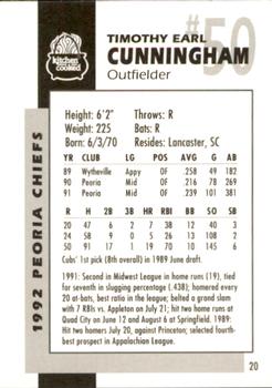 1992 Peoria Chiefs #20 Earl Cunningham Back