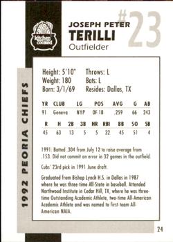 1992 Peoria Chiefs #24 Joey Terilli Back