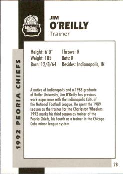 1992 Peoria Chiefs #28 Jim O'Reilly Back