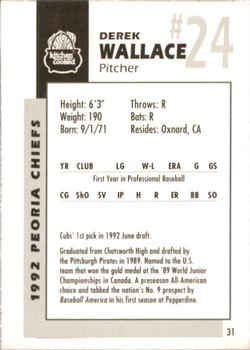1992 Peoria Chiefs #31 Derek Wallace Back