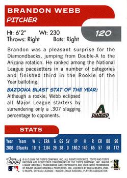 2004 Bazooka #120 Brandon Webb Back