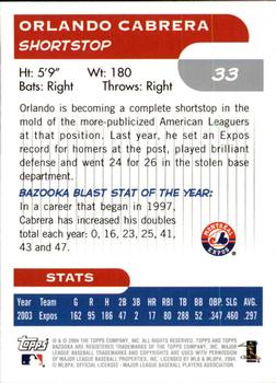 2004 Bazooka #33 Orlando Cabrera Back