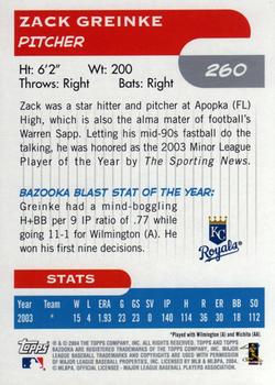 2004 Bazooka #260 Zack Greinke Back