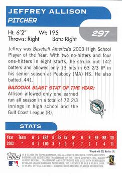 2004 Bazooka #297 Jeff Allison Back