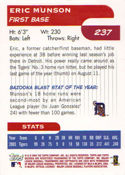 2004 Bazooka #237 Eric Munson Back