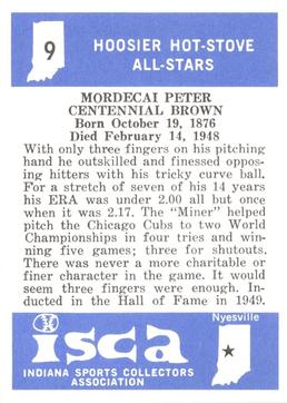 1976 ISCA Hoosier Hot-Stove All-Stars #9 Mordecai Brown Back