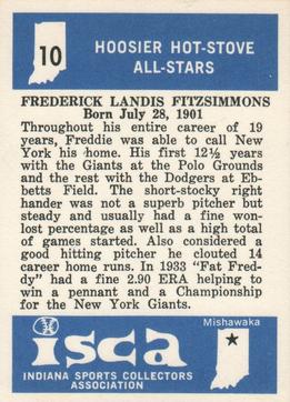1976 ISCA Hoosier Hot-Stove All-Stars #10 Fred Fitzsimmons Back