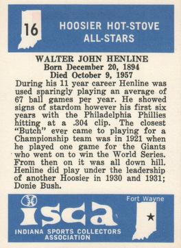 1976 ISCA Hoosier Hot-Stove All-Stars #16 Butch Henline Back