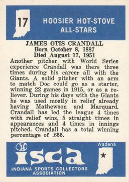1976 ISCA Hoosier Hot-Stove All-Stars #17 Doc Crandall Back